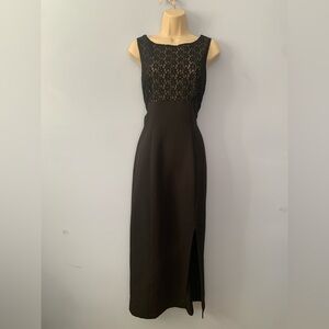 Vintage Y2K  Black daisy flower Lace sleeveless Evening Dress slit midi long 11